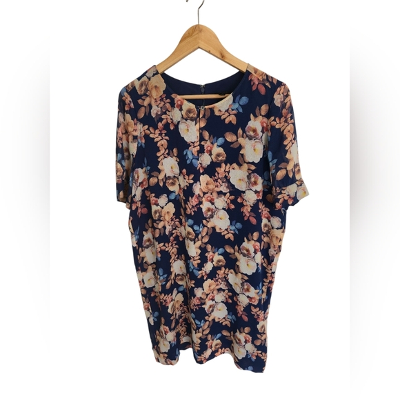 J. Crew Dresses & Skirts - J. Crew 100% Silk Antique Floral Short Sleeve Shift Dress Blue Lined Size 10